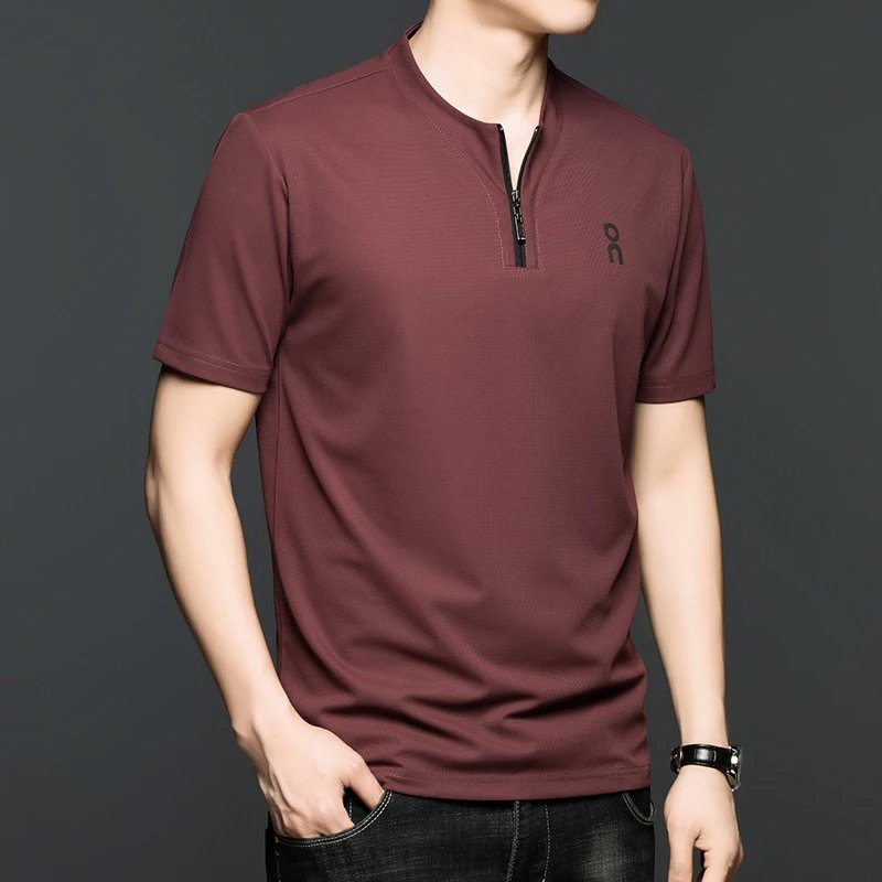Unbranded T-Shirts Short-Sleeve Half-Zip Stand-Collar T-Shirt — Angolan Red