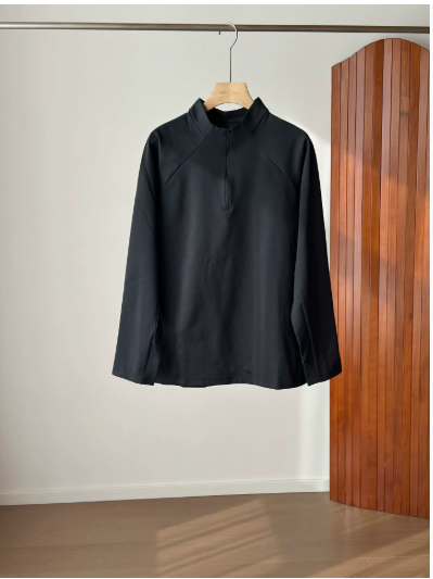 Unbranded T-Shirts Short-Sleeve Half-Zip Stand-Collar T-Shirt — long sleeve black 2