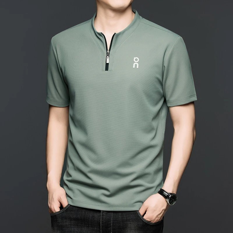 Unbranded T-Shirts Short-Sleeve Half-Zip Stand-Collar T-Shirt — Mint green