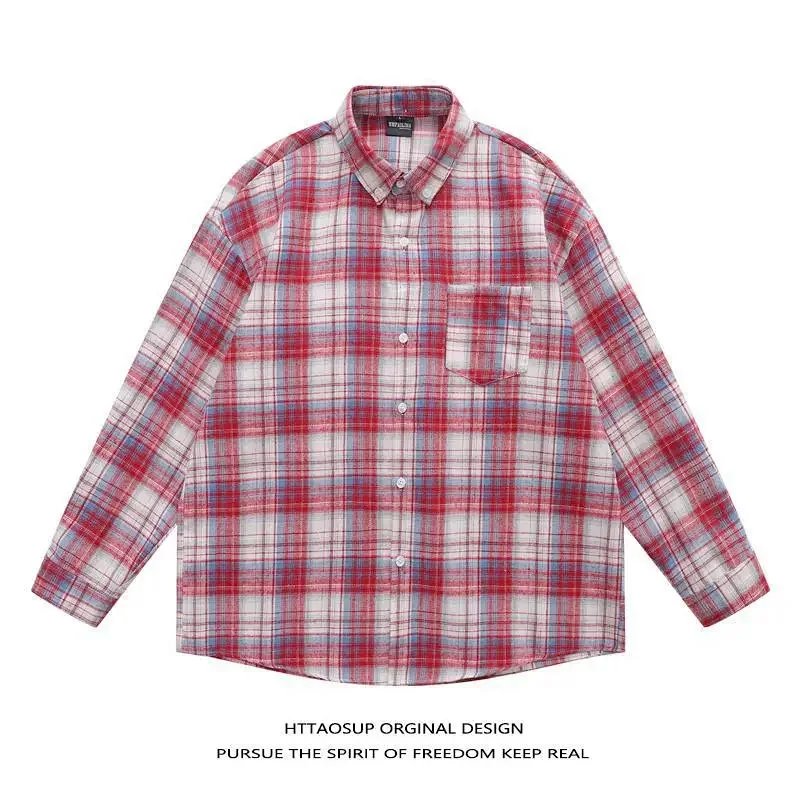 HTTAOSUP Shirts Plaid Long-Sleeve Button-Up Shirt image 11