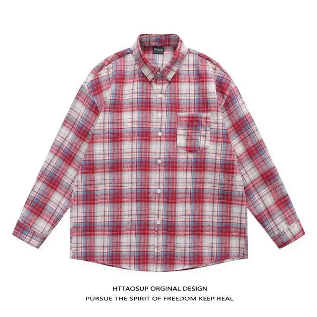 HTTAOSUP Shirts Plaid Long-Sleeve Button-Up Shirt product detail image 11