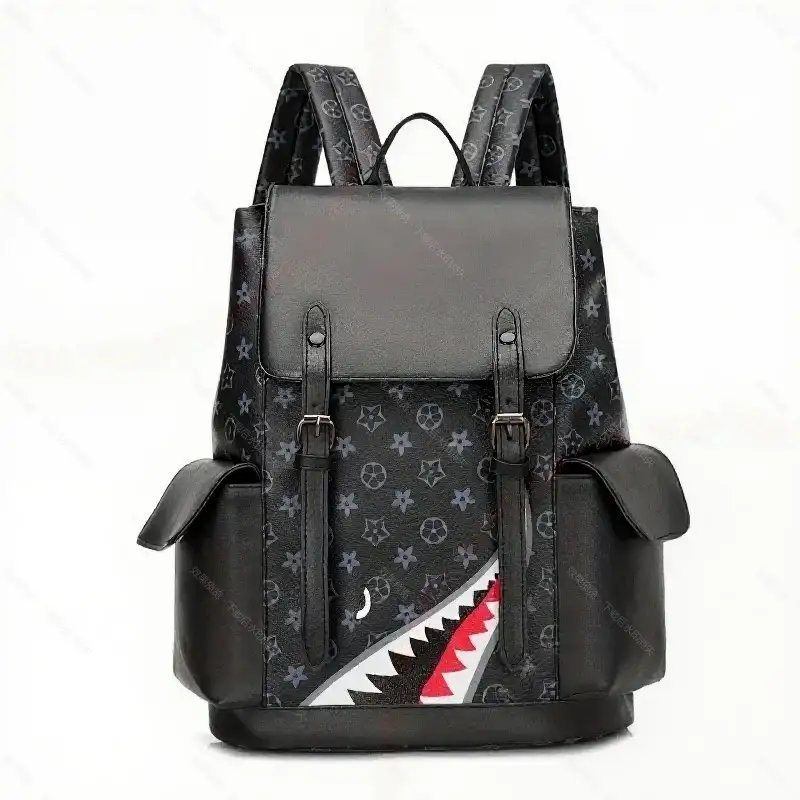 Unbranded Backpacks Shark-mouth graphic checkerboard backpack — 19-Old age, black color, small eyes