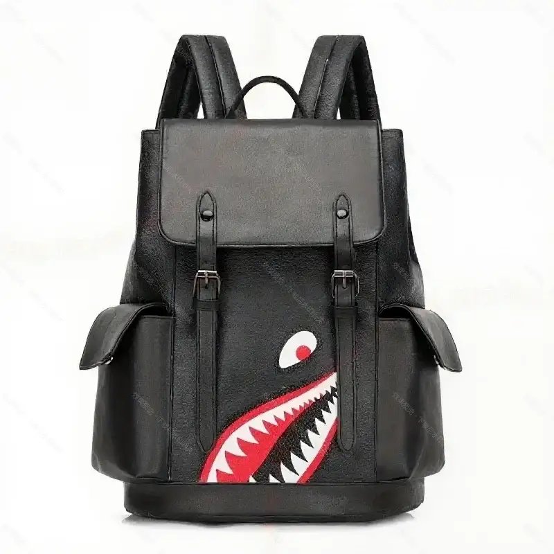 Unbranded Backpacks Shark-mouth graphic checkerboard backpack — 20-Old-age black and red eyes