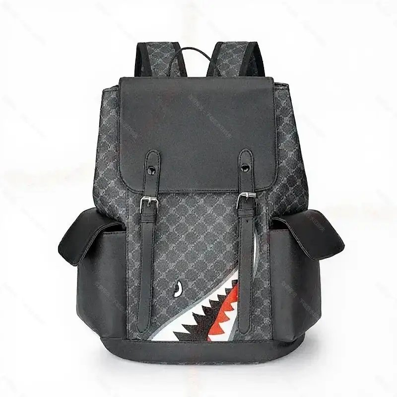 Unbranded Backpacks Shark-mouth graphic checkerboard backpack — 13-Circular Grid with Small Eyes