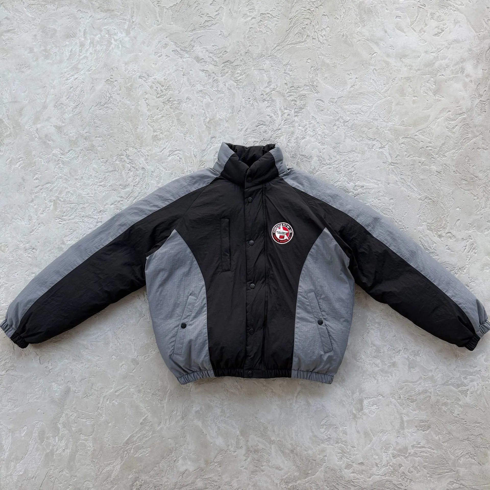 Corteiz Down Jackets Hooded puffer jacket — Gray-black color block