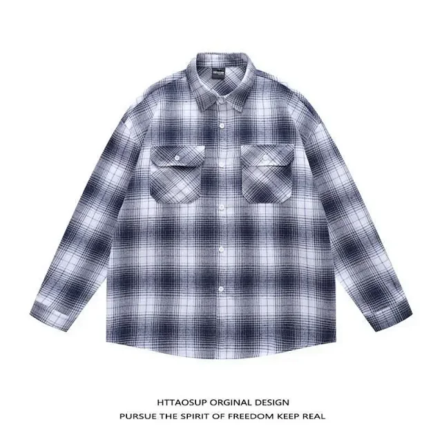 HTTAOSUP Shirts Plaid Long-Sleeve Button-Up Shirt product detail image 10