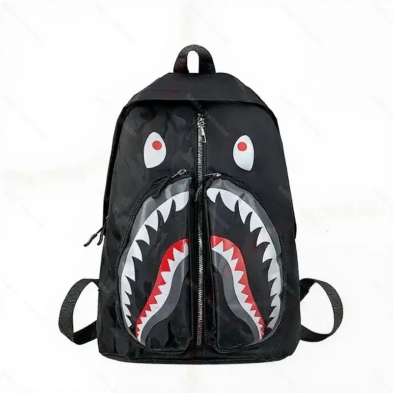 Unbranded Backpacks Shark-mouth graphic checkerboard backpack — 26-Black