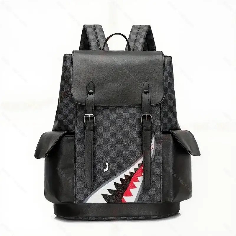 Unbranded Backpacks Shark-mouth graphic checkerboard backpack — 24-Hegel Small Eyes