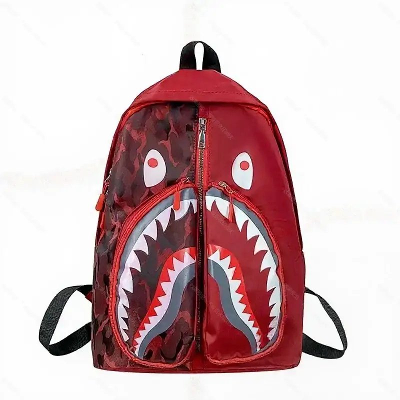 Unbranded Backpacks Shark-mouth graphic checkerboard backpack — 27-Red