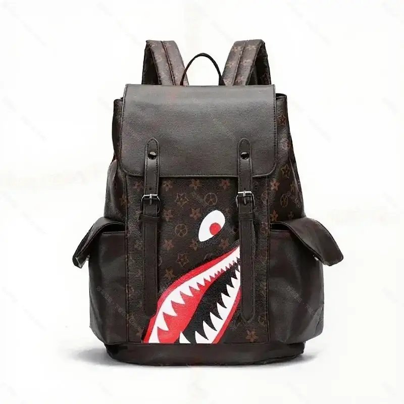 Unbranded Backpacks Shark-mouth graphic checkerboard backpack — 17-Old-age brown-red eyes