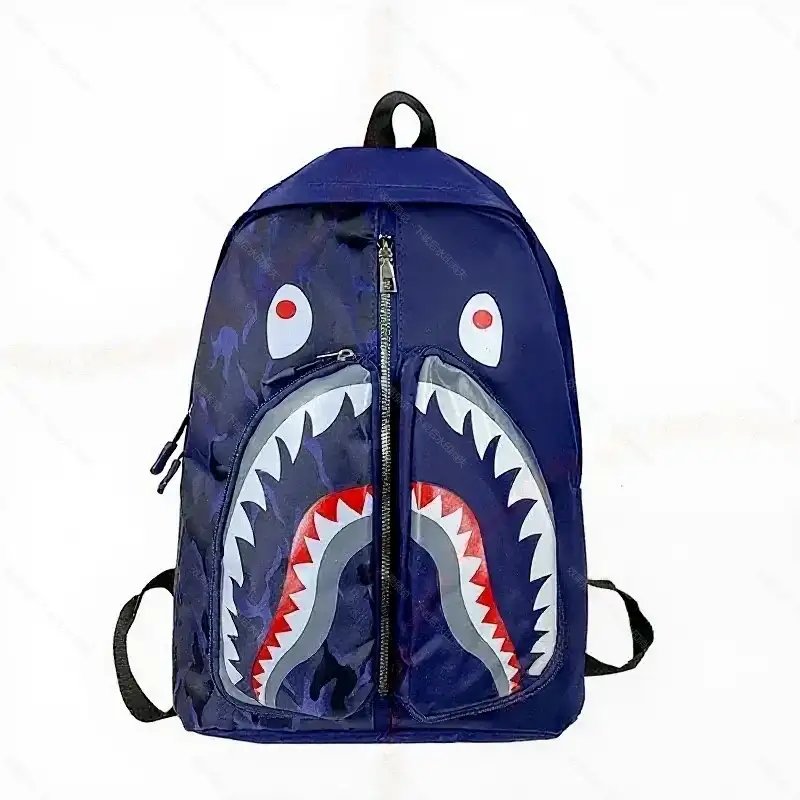 Unbranded Backpacks Shark-mouth graphic checkerboard backpack — 28-Blue
