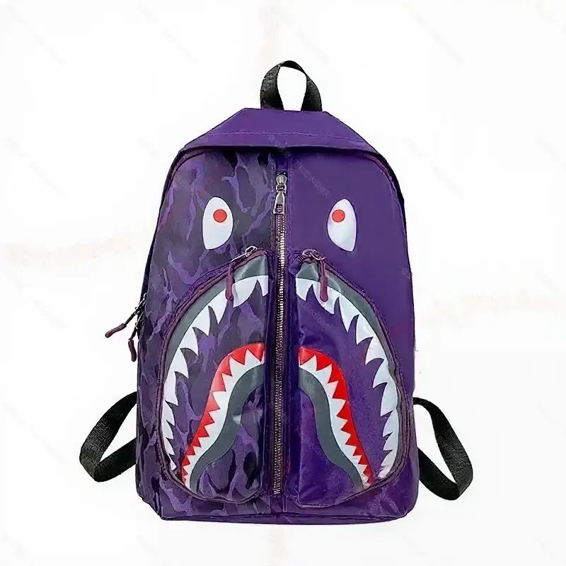 Unbranded Backpacks Shark-mouth graphic checkerboard backpack — 29-Purple