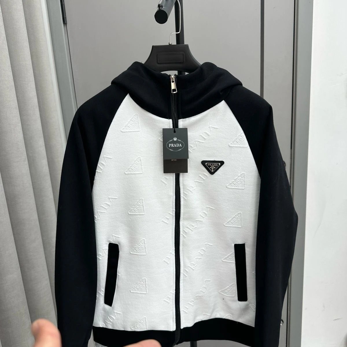 Prada Jackets Hooded Zip Jacket with Triangle Logo — Prada10