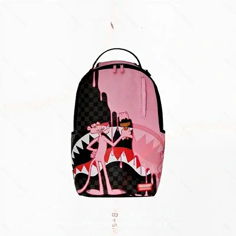 Unbranded Backpacks Shark-mouth graphic checkerboard backpack — 33-Pink Panther