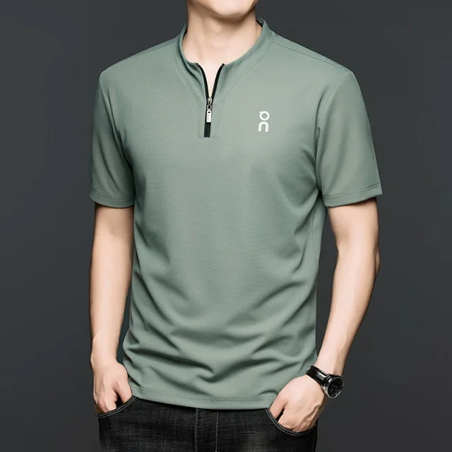 Unbranded T-Shirts Short-Sleeve Half-Zip Stand-Collar T-Shirt product detail image 1