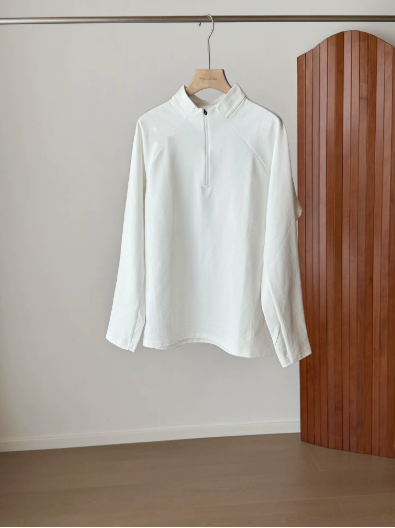 Unbranded T-Shirts Short-Sleeve Half-Zip Stand-Collar T-Shirt — Long-sleeved white 2