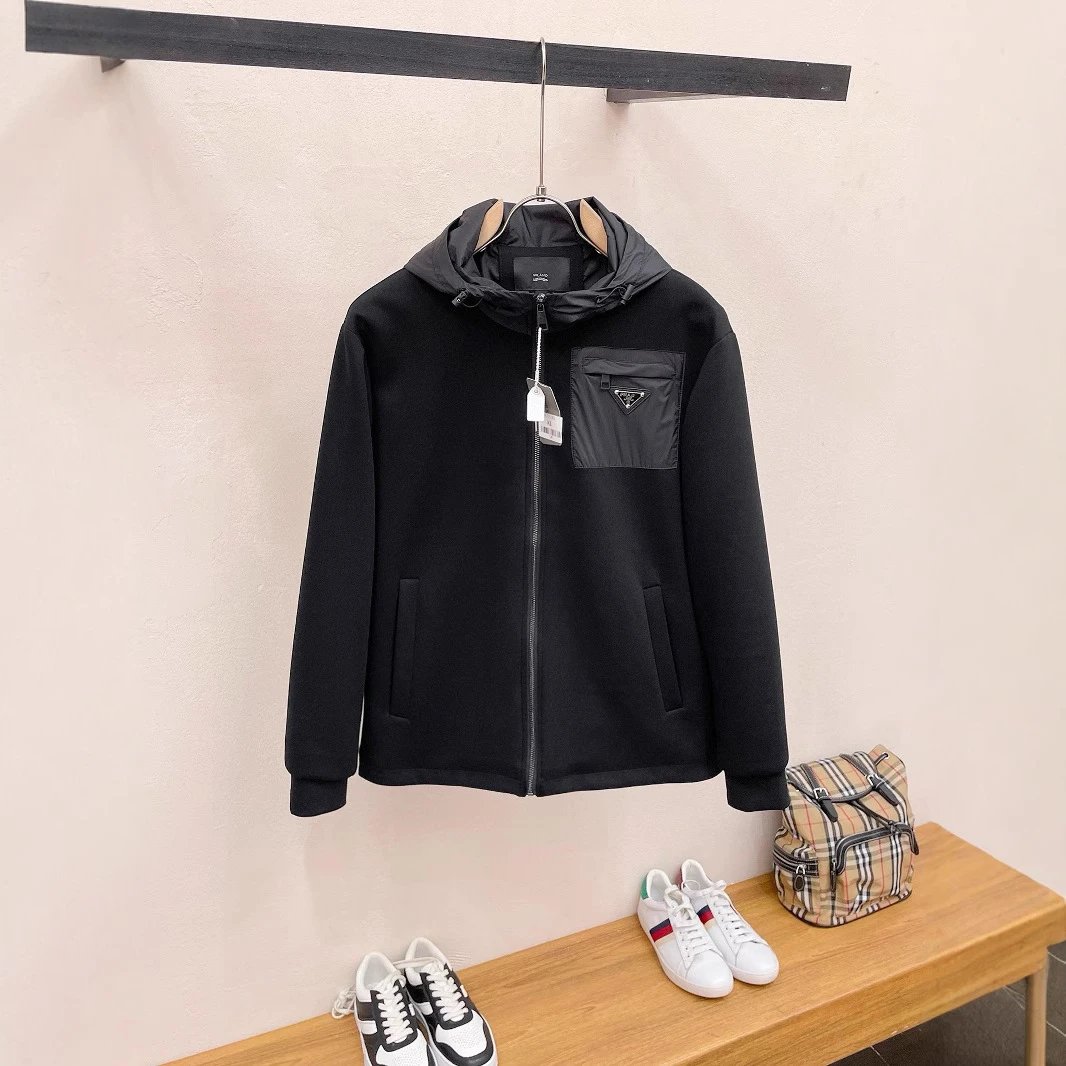 Prada Jackets Hooded Zip Jacket with Triangle Logo — Prada3