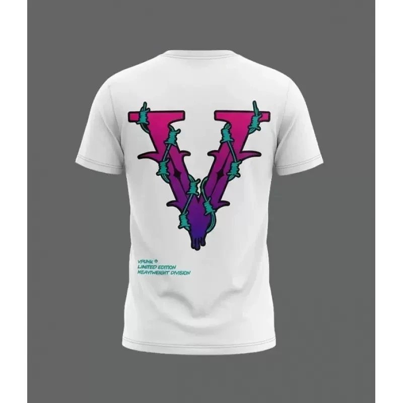 VPUNK White Short Sleeve Graphic T-Shirt with Barbed Wire V Logo