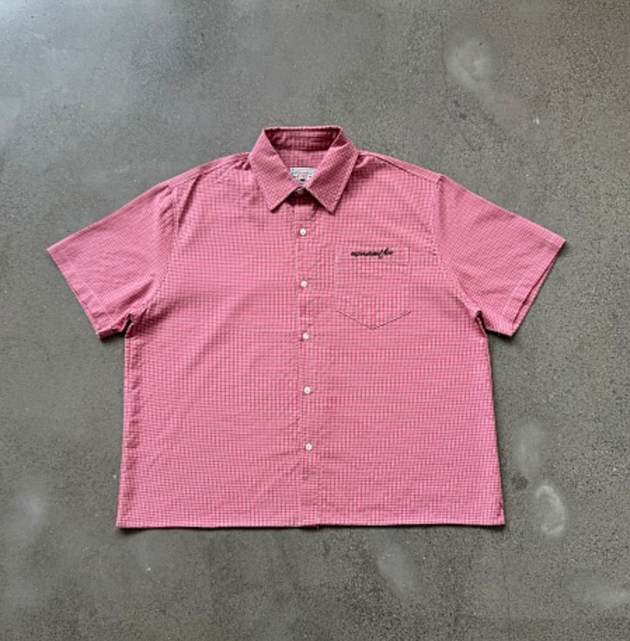 Checkered Short Sleeve Button Up Shirt Black White Grid Casual