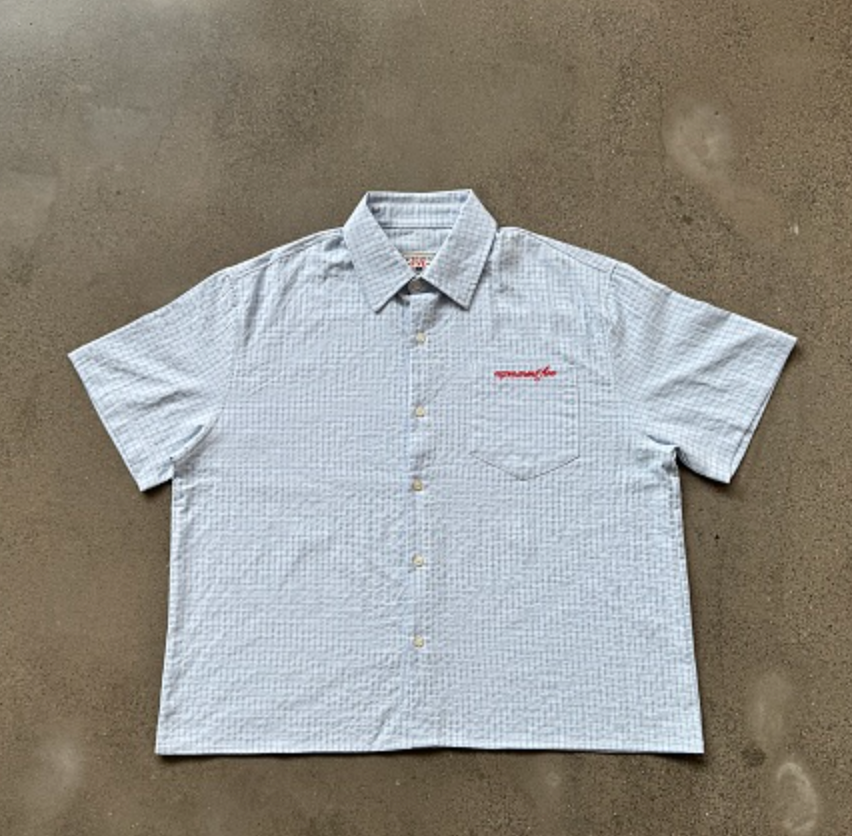 Checkered Short Sleeve Button Up Shirt Black White Grid Casual