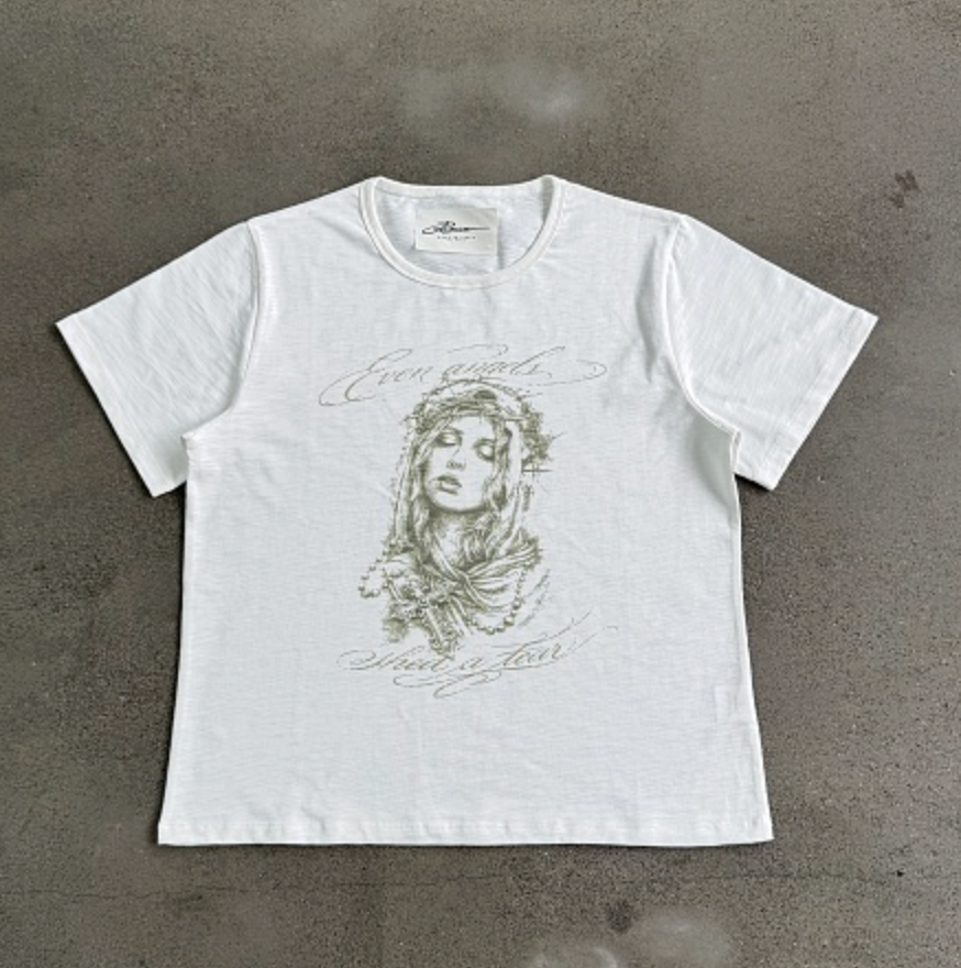 Artisanal Graphic Print White Vintage-Style T-Shirt