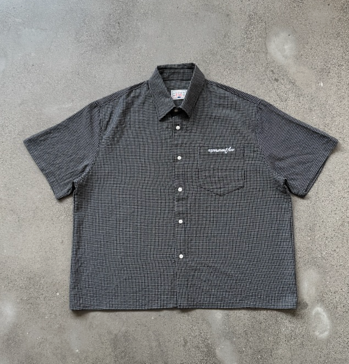 Checkered Short Sleeve Button Up Shirt Black White Grid Casual