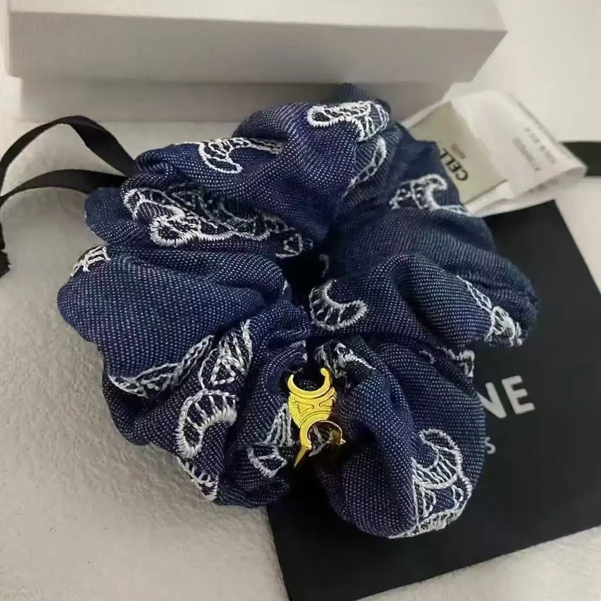 Prada Uncategorized Denim Triangle Plaque Headband — 15
