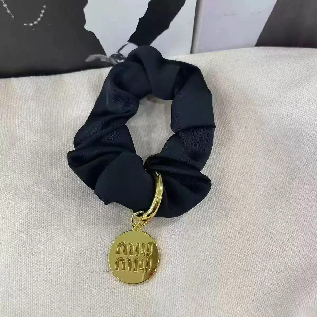 Prada Uncategorized Denim Triangle Plaque Headband — 22
