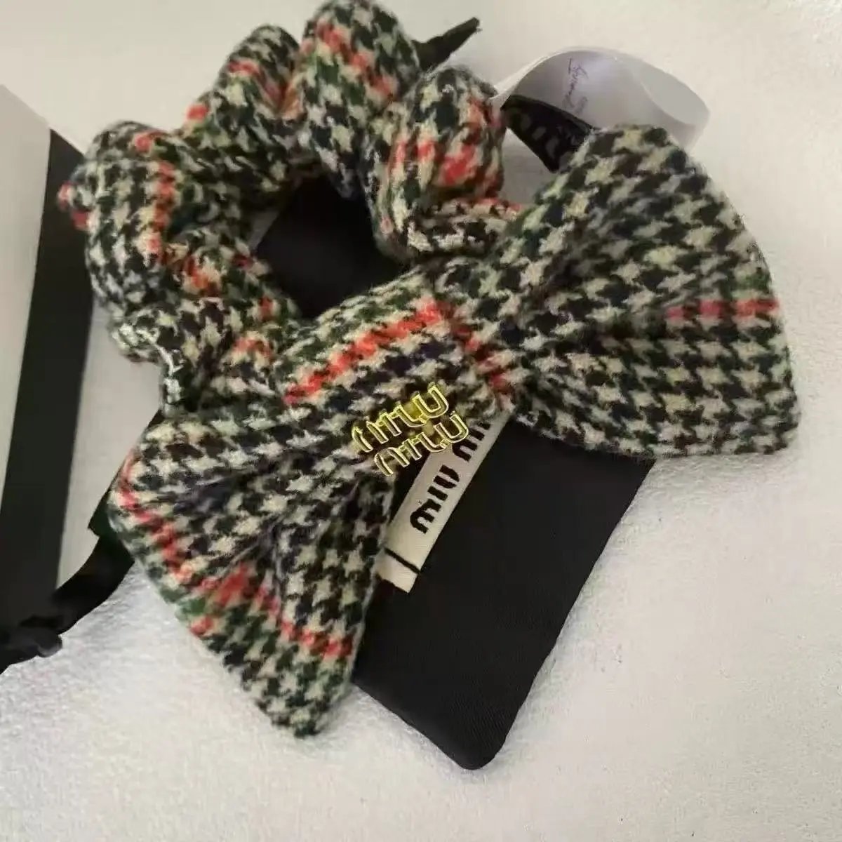 Prada Uncategorized Denim Triangle Plaque Headband — 24