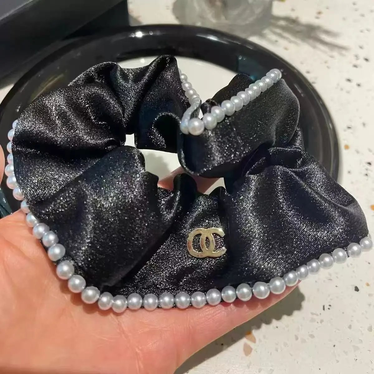 Prada Uncategorized Denim Triangle Plaque Headband — 32