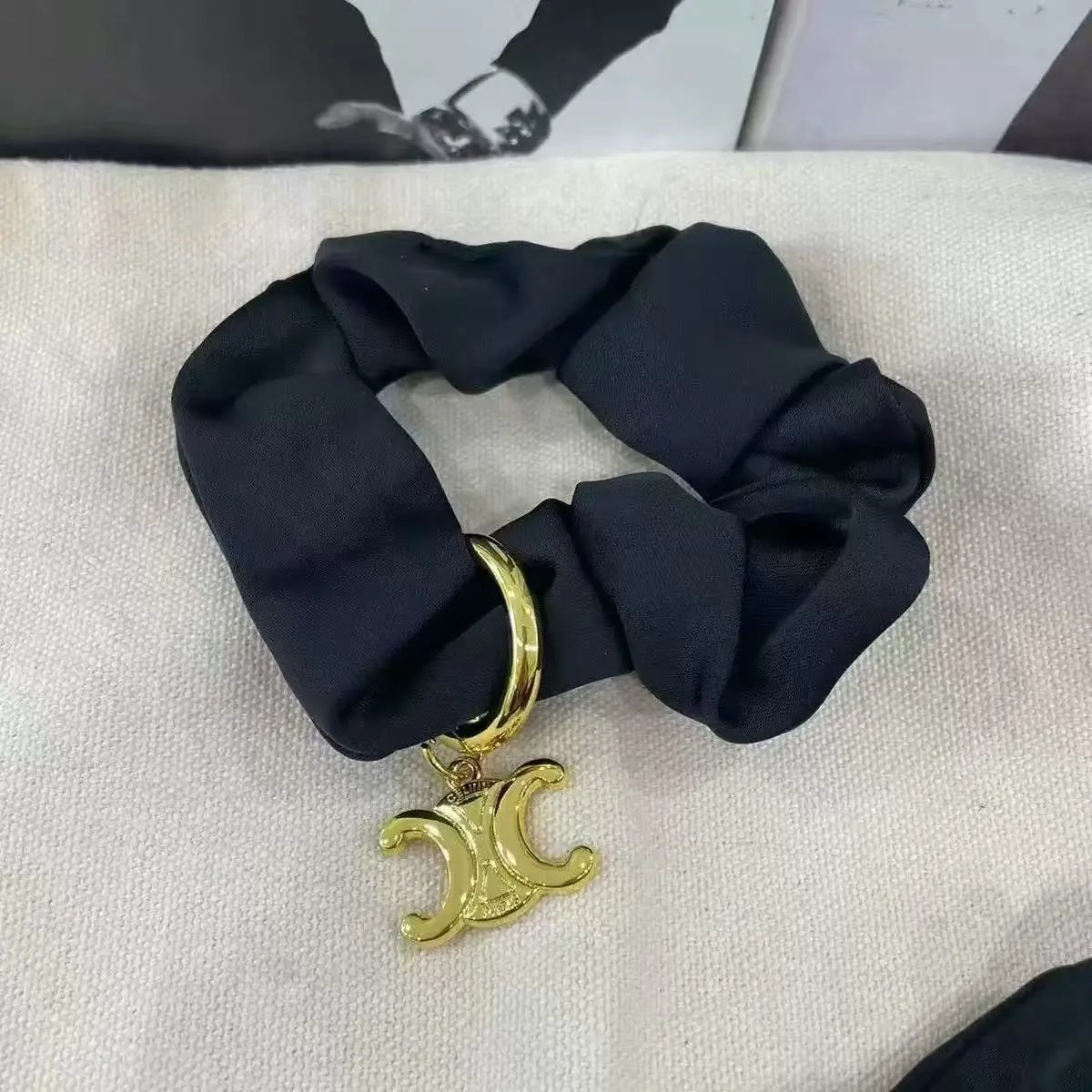 Prada Uncategorized Denim Triangle Plaque Headband — 21