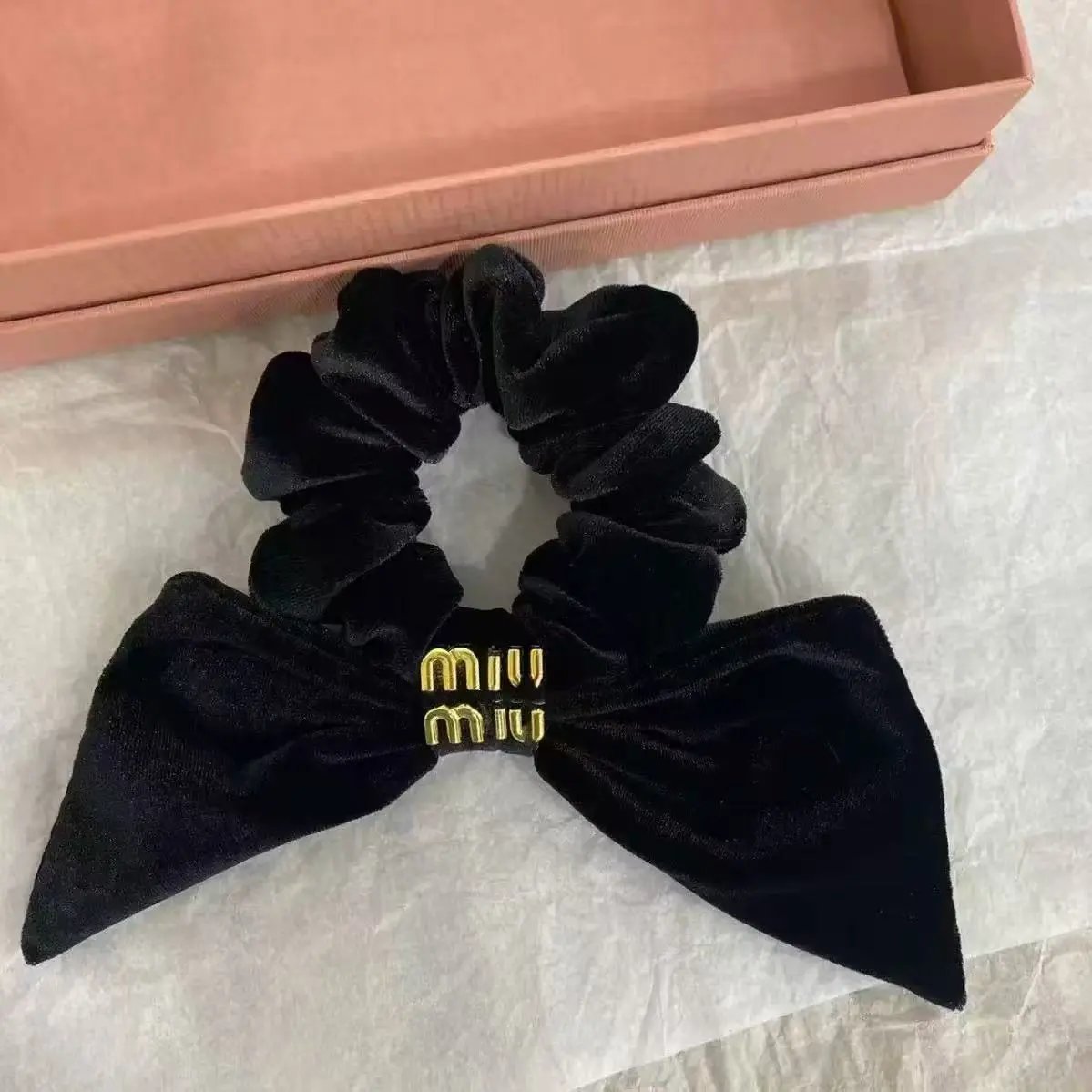 Prada Uncategorized Denim Triangle Plaque Headband — 34