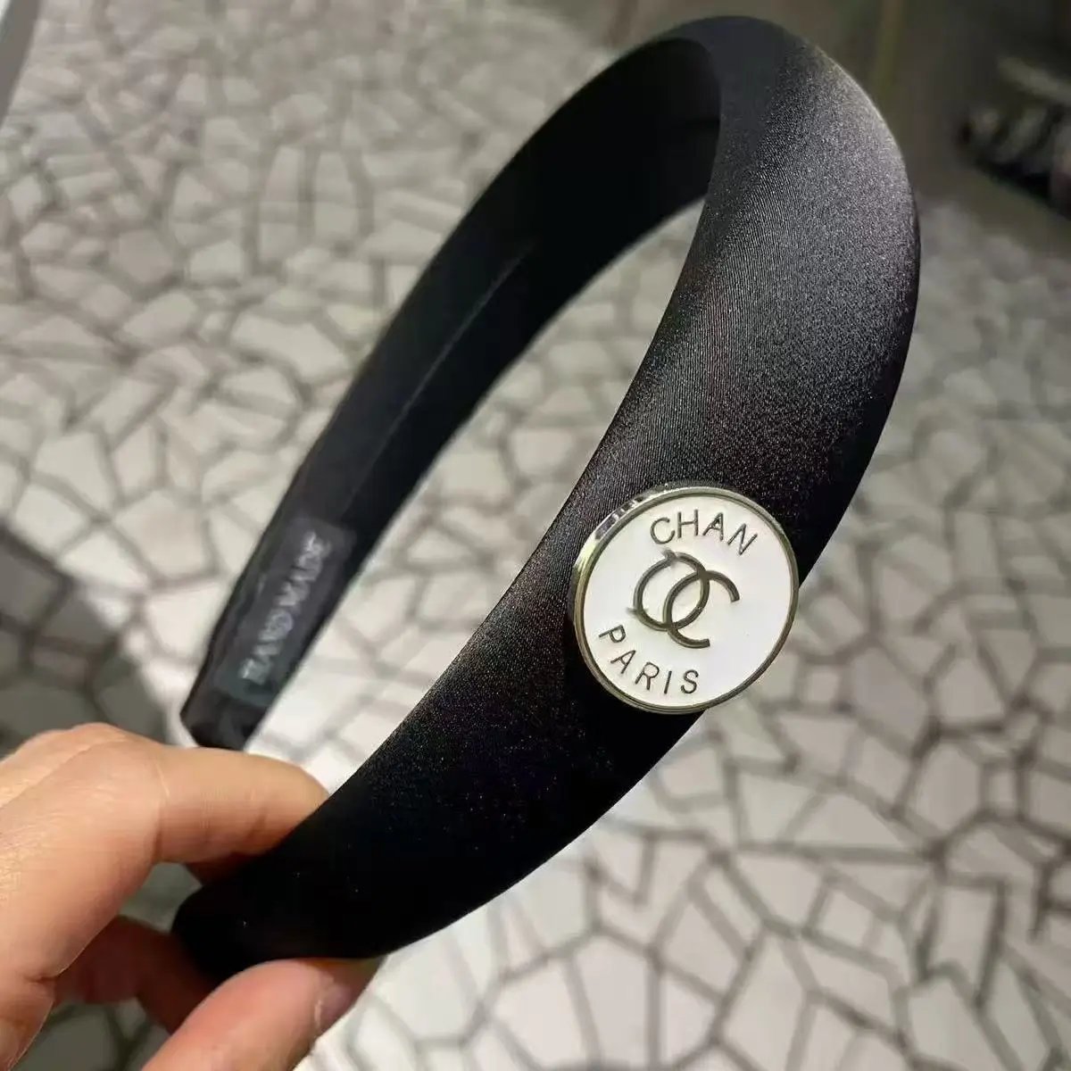 Prada Uncategorized Denim Triangle Plaque Headband — 33