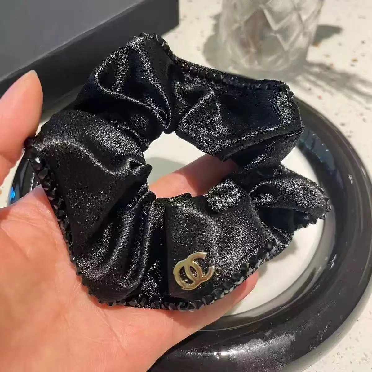 Prada Uncategorized Denim Triangle Plaque Headband — 17