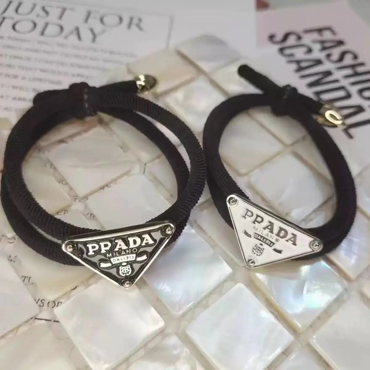 Prada Uncategorized Denim Triangle Plaque Headband — 38