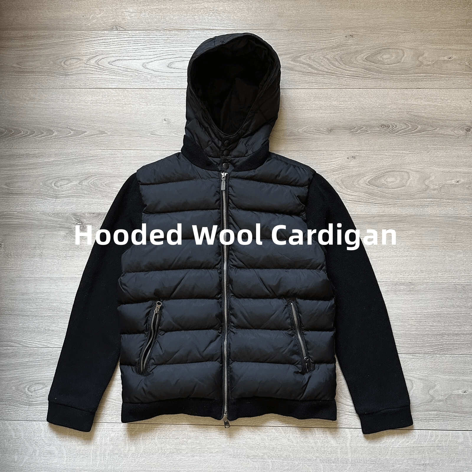 Goose Down Hooded Wool Cardigan