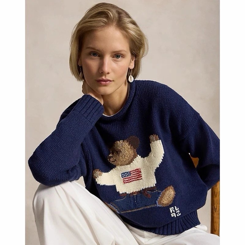 Bear Sweater RL卷边美国国旗拥抱熊 P