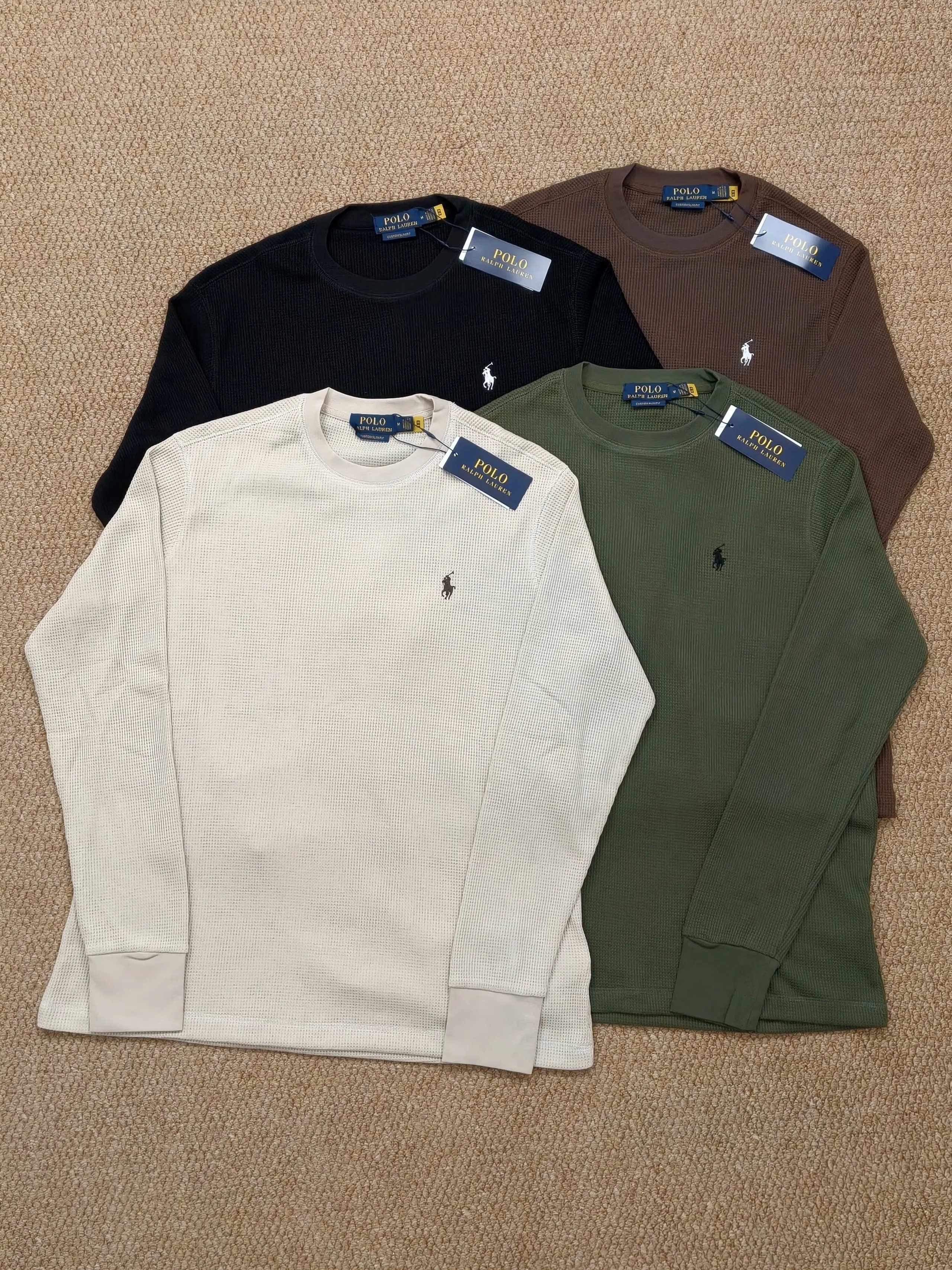 RL Waffle long-sleeved T-shirt RL 华夫格长袖t恤 645415 F
