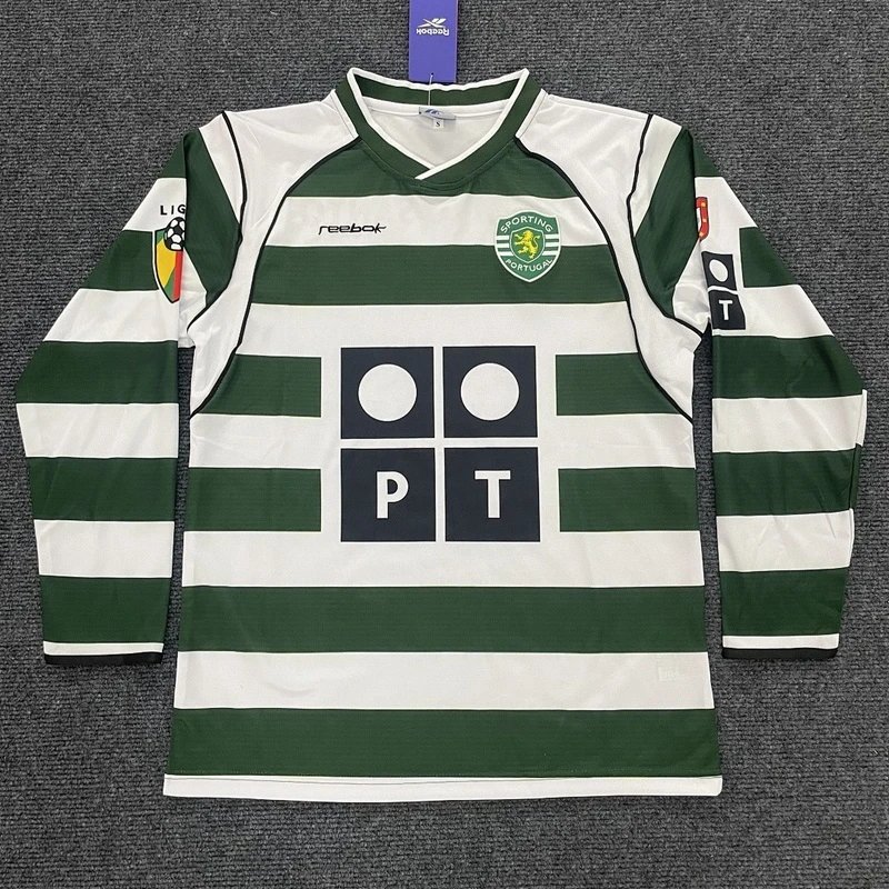Portugal Sporting Clube home green and white striped long-sleeve football jersey - Style 5