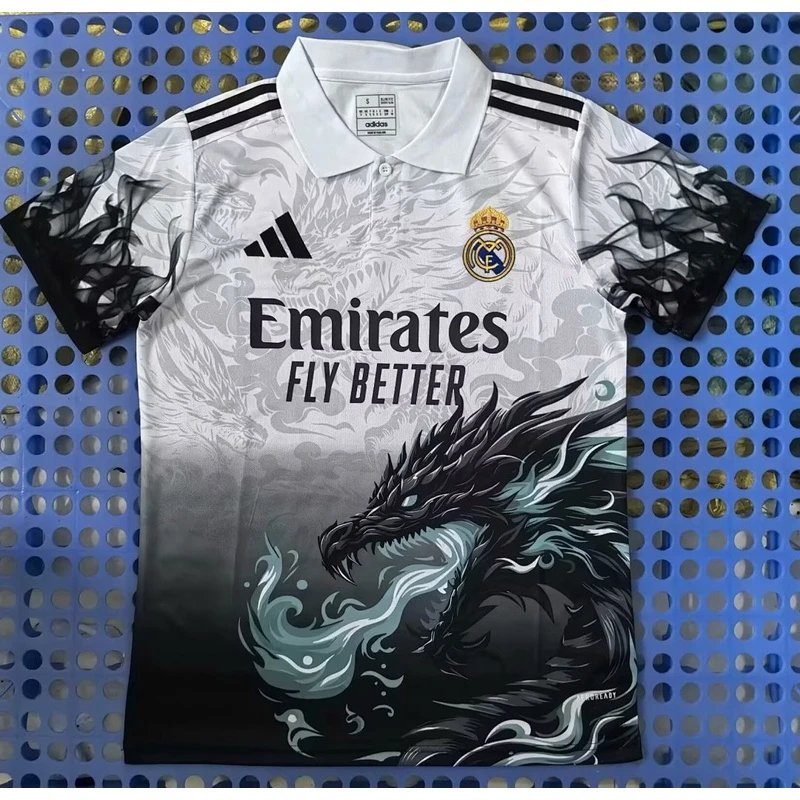 2025-2026 Real Madrid Black and White Dragon POLO - Style 34
