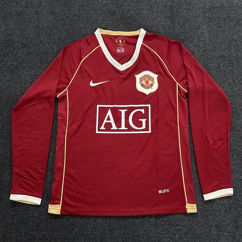 2007-2008 Manchester United Home Long-Sleeve Jersey - Style 9