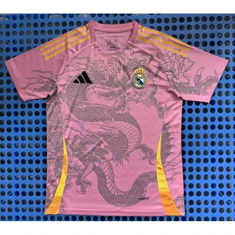 2025-2026 Real Madrid pink dragon three stripes yellow special edition jersey - Style 27