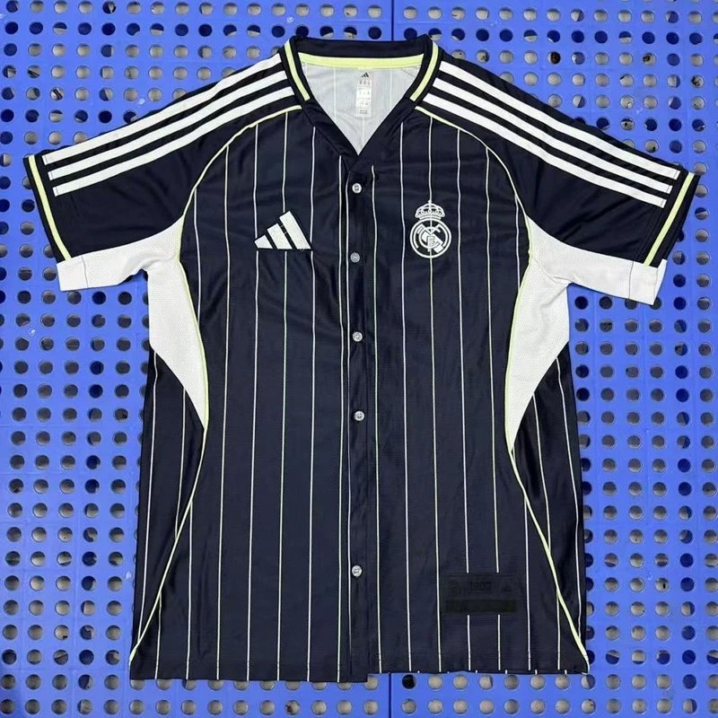 2025-2026 Real Madrid football jersey - navy, pinstripe, button-up, adidas, - Style 23