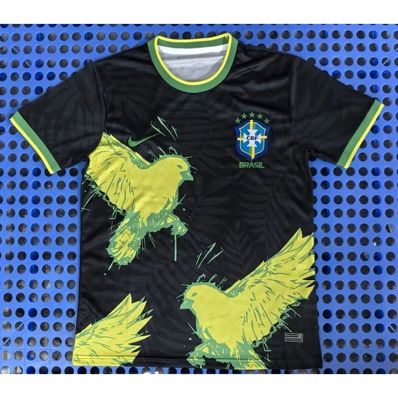 Brazilian national team black football jersey with yellow doves - Style 10