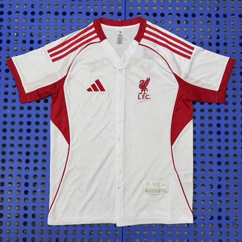 2025-2026 Liverpool Football Club White Baseball Jersey - Style 12
