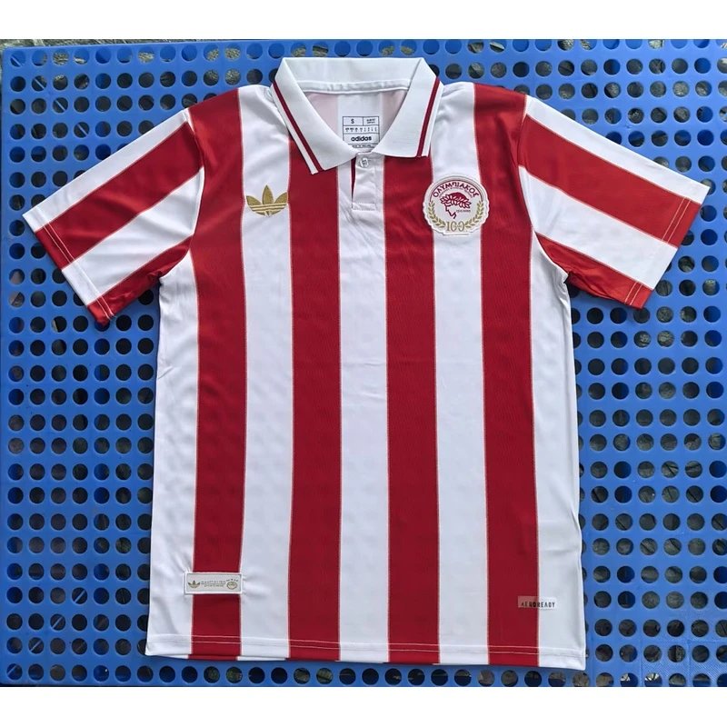 2025-2026 Olympic 100th Anniversary Edition, Red and White Vertical Stripe Football Jersey - Style 31