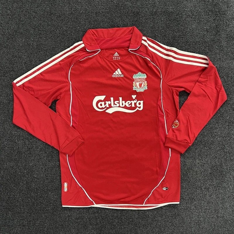 2007-08 Liverpool Home Long Sleeve Red Football Jersey - Style 14