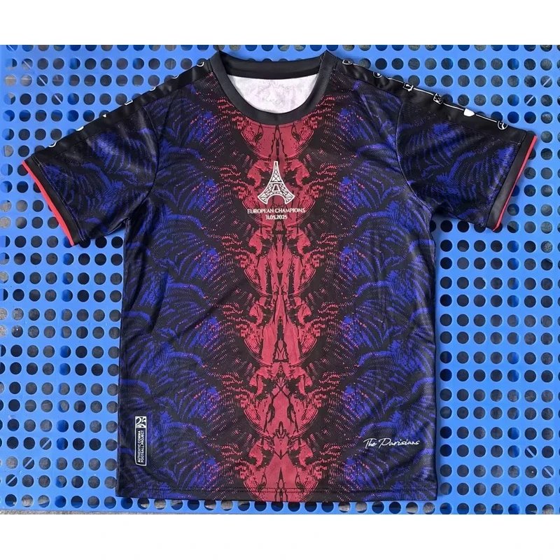 2025-2026 Paris Saint-Germain European Champions League jersey red blue, 2025-26 season, football shirt, red and blue colorway, - Style 13