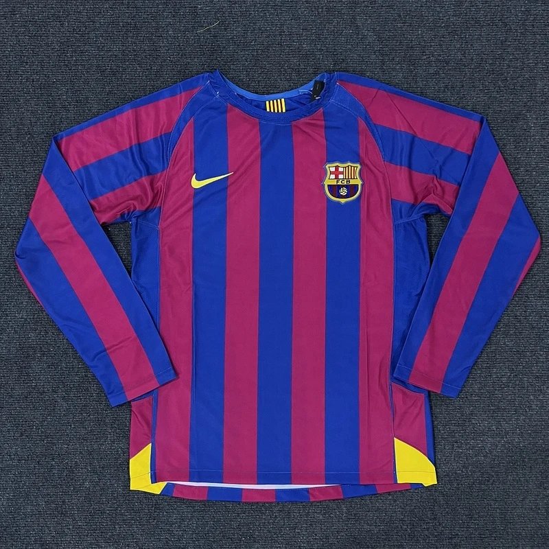 2006-2007 Barcelona Home Long Sleeve Stripe Jersey - Style 15