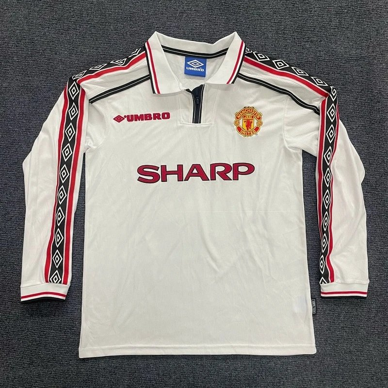 1998-1999 Manchester United retro jersey long sleeve white - Style 24